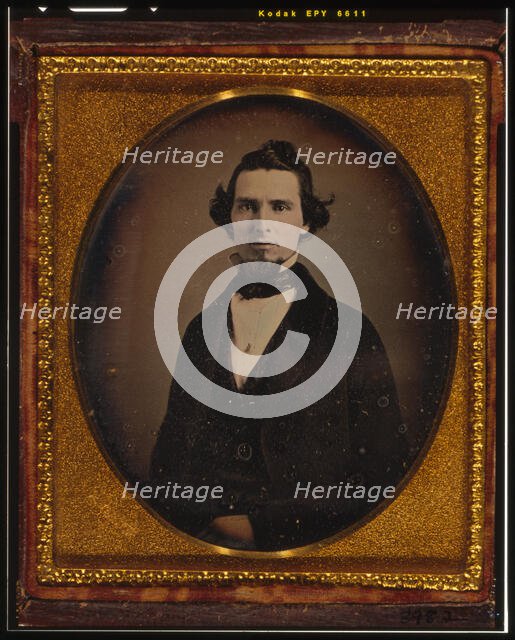 Unidentified man with beard, half-length portrait, facing front, ca. 1855. Creator: Francis Grice.