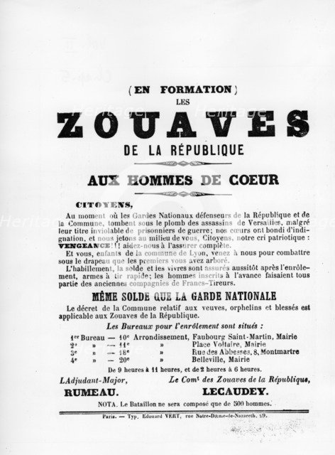 Les Zouaves, from French Political posters of the Paris Commune,  May 1871. Artist: Unknown
