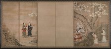 Merry-making under aronia blossoms. Right of a pair of six-section folding screens, 18th century. Artist: Naganobu, Kano Isenin (1775-1828)