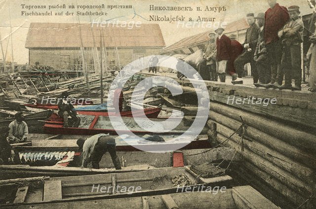 Nikolaevsk-on-Amur. Fish trade on the city pier, 1900. Creator: Unknown.
