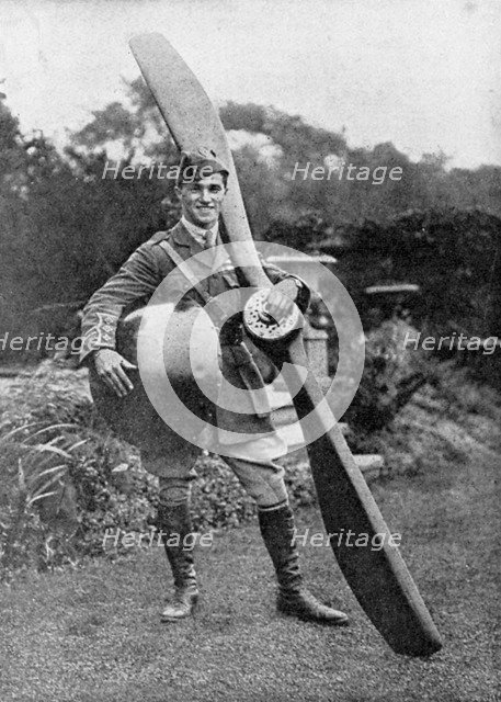British pilot Captain Albert Ball posing with trophies from his 43rd victory, 1917. Artist: Unknown