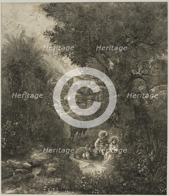 Rest on the Flight into Egypt with Saddled Donkey, 1871. Creator: Rodolphe Bresdin.