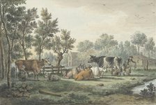 Meadow with cows being milked, 1773. Creator: Paulus Constantijn la Fargue.