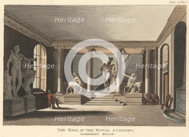 The Hall at the Royal Academy, Sommerset House, 1 May 1810. Creator: Thomas Hosmer Shepherd.