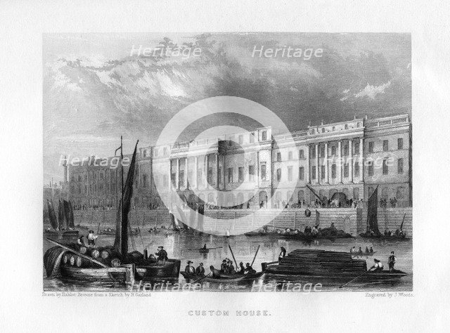 Custom House, London, 19th century.Artist: J Woods