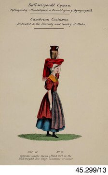 Cambrian Costumes series No. 13, 19th century.  Creator: Lady Llanover.