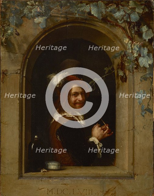 Man with pipe at a window, ca 1658.