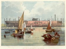 'Great Eastern' on the stocks at Millwall on the Thames, 1857. Artist: Unknown