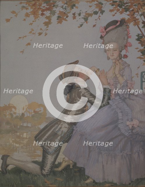 A young Man kneeling before a Lady. Artist: Somov, Konstantin Andreyevich (1869-1939)