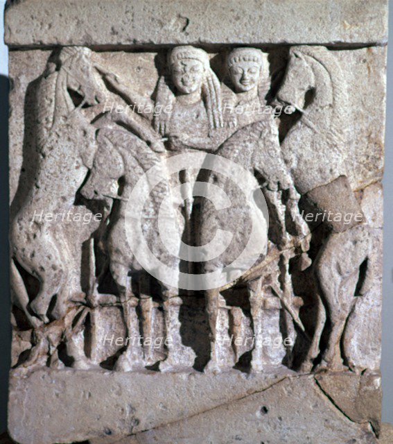 Archaic metope of Apollo and Artemis, 6th century. Artist: Unknown