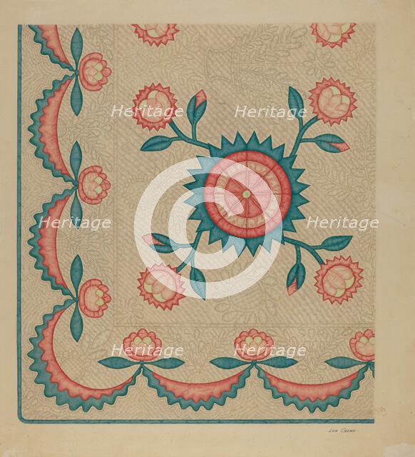 Appliqued Quilt, 1935/1942. Creator: Lon Cronk.