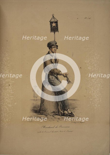 Newspaper seller. From the Series "Cris de Paris" (The Cries of Paris), 1815. Creator: Vernet, Carle (1758-1836).