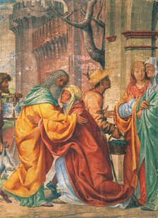 Meeting of Saints Joachim and Anne at the Golden Gate, c. 1520. Creator: Luini, Bernardino (ca. 1480-1532).
