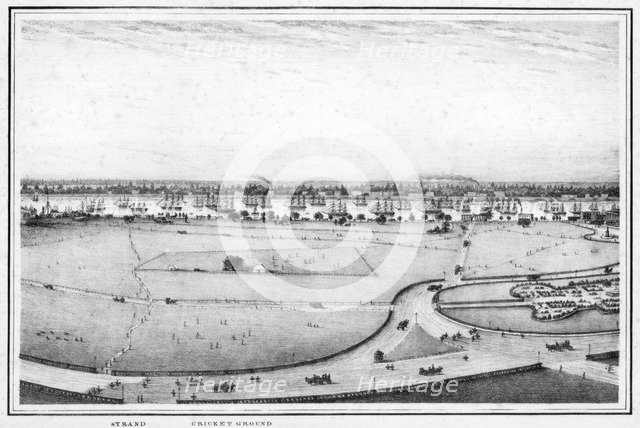 Strand and cricket ground, panorama of Calcutta, India, c1840s.Artist: Frederick Fiebig
