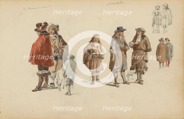 Figures in seventeenth-century clothing, c. 1846-c. 1882. Creator: Cornelis Springer.