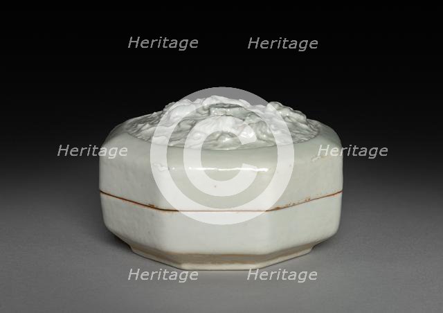 Hexagonal Covered Box with Lions in Relief: Qingbai Ware, 1300-1325. Creator: Unknown.
