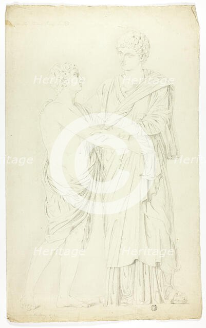 Ancient Sculpture of Standing Woman and Boy, 1774. Creator: John Downman.