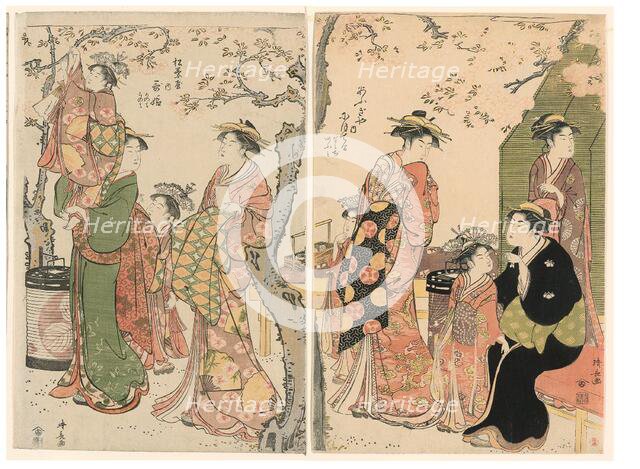 Courtesans and Their Child Attendants under Blossoming Cherry Trees, 1785. Creator: Torii Kiyonaga.