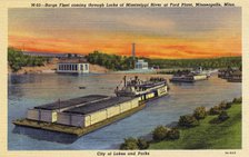 Barges on the Mississippi River at the Ford Plant, Minneapolis, Minnesota, USA, 1933. Artist: Unknown