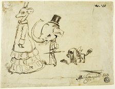 Caricature of Man, Woman and Dog, 1869. Creator: Alfred Crowquill.