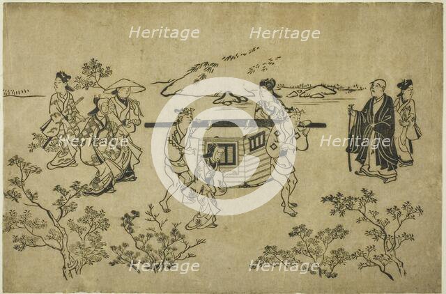 A Passing Palanquin, from the series "Scenes of Flower-viewing at Ueno", c1681/84. Creator: Hishikawa Moronobu.