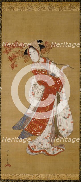Dancer with a Maple Branch, Japan, Edo period, 1780-1790. Creator: Shunsho.