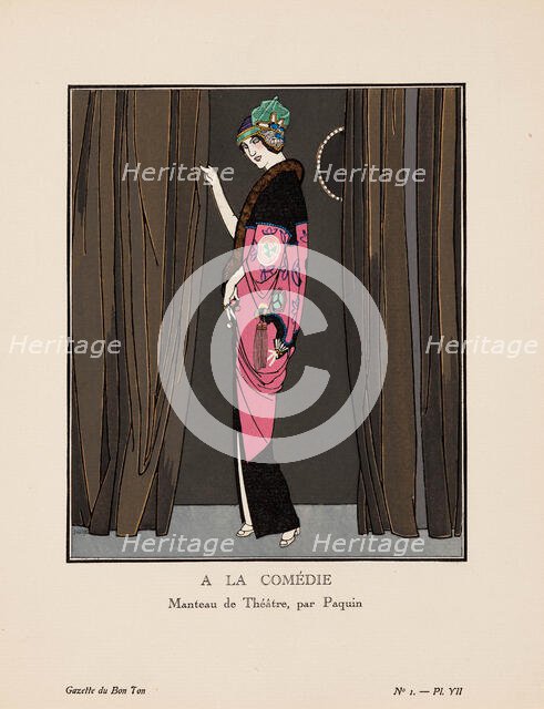 A la comédie. Manteau de Théâtre, par Paquin (La Gazette du Bon ton), 1912-1913. Creator: Gosé, Xavier (1876-1915).