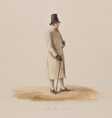 Apparel - Man in white coat with cane, 1840-1868. "Farmer from Österåkers sn, Oppunda hd, Söde... Creator: Josef Magnus Shore.