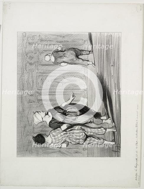 The Bathers, plate 15: It is her again, a pretty fashion, Madame Coquardeau!, 1847. Creator: Honoré Daumier (French, 1808-1879).