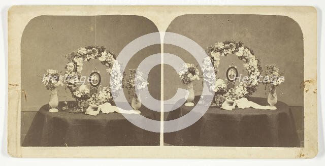 Untitled [wreath with portrait], 1875/99.  Creator: Unknown.