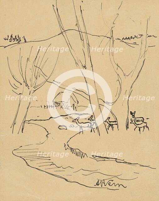 Deer in the forest, 1920-1929. Creator: Arnold Peter Weisz-Kubincan.