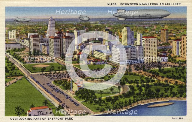 Downtown Miami from an airliner overlooking part of Bayfront Park, Florida, USA, 1933. Artist: Unknown