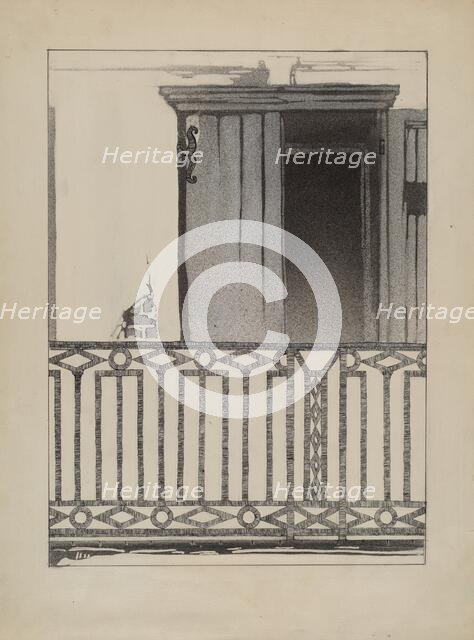 Wrought Iron Balcony Rail, c. 1936. Creator: Arelia Arbo.