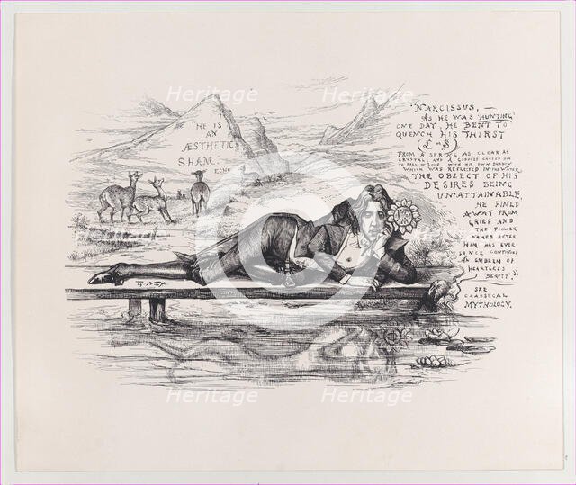 Oscar Wilde as Narcissus, ca. 1894., ca. 1894. Creator: Thomas Nast.