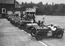 Cars on the start line at a JCC Members Day, Brooklands. Artist: Bill Brunell.