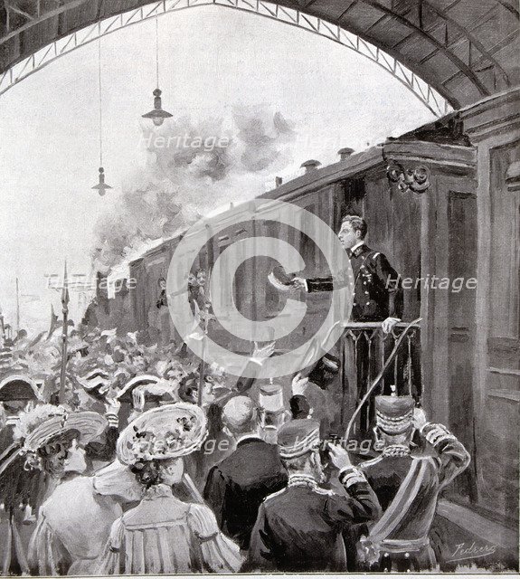 Engraving published in the magazine 'Spanish and American Ilustration' the 'Farewell to the King …