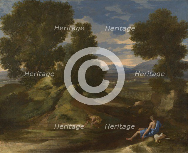 Landscape with a Man scooping Water from a Stream, ca 1637. Artist: Poussin, Nicolas (1594-1665)