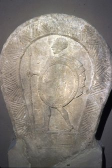 Etruscan Stela, Warrior with Shield and spear c420 BC-300 BC. Artist: Unknown.