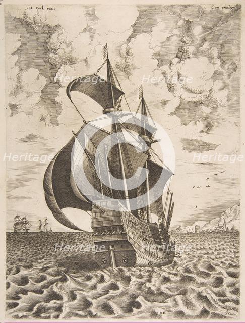 Armed Four-Master Sailing Towards a Port from The Sailing Vessels, 1561-65. Creator: Frans Huys.