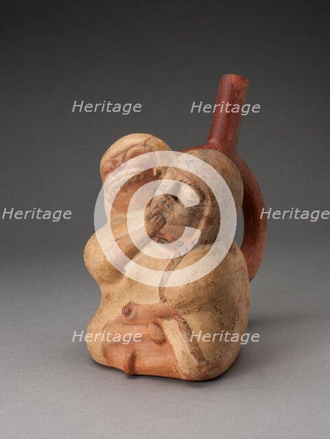 Handle Spout Vessel in Form of a Female and Skeletal Figure in an Erotic Embrace, 100 B.C./A.D. 500. Creator: Unknown.