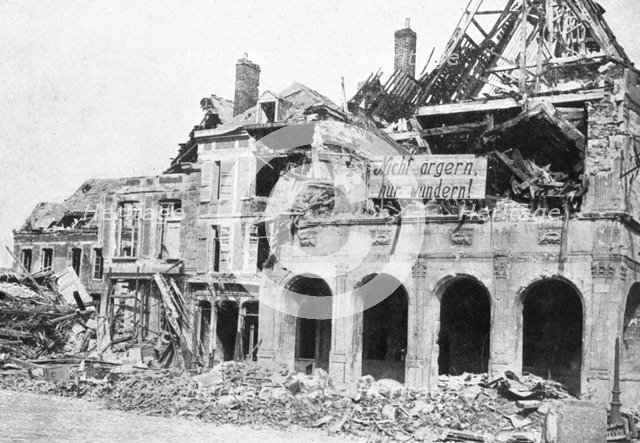 Wrecked building, Grande Place, Peronne, France, First World War, 1917, (c1920). Artist: Unknown