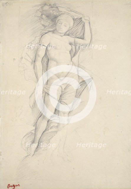 Woman, partly draped, with a slight Study of a Centaur, lower right, late 19th century. Artist: Edgar Degas.