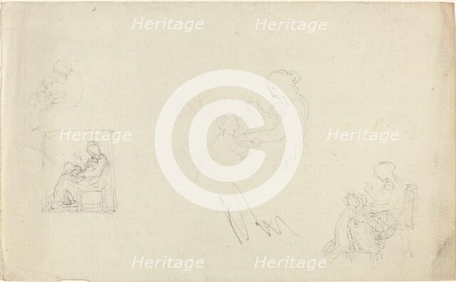Four Studies of a Seated Woman with Children at Her Feet (Sketches for the Monument..., c. 1816?. Creator: John Flaxman.
