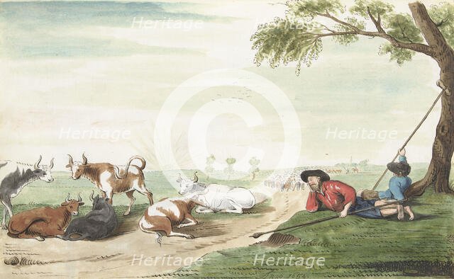 Two cowherds at sunrise or sunset, 1654. Creator: Gesina ter Borch.