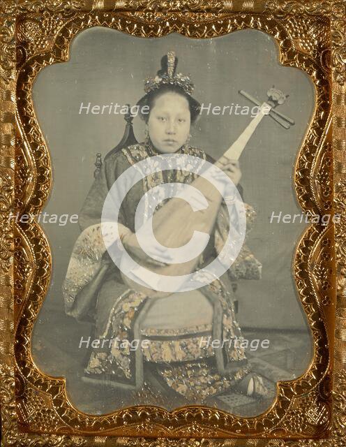 Portrait of a Woman with a Mandolin, 1860. Creator: Unknown.