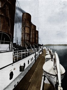 'The boat deck of the Lusitania, showing lifeboats', 1915. Artist: Unknown.