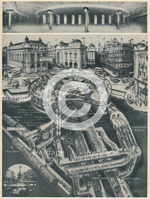 'A New Piccadilly Circus Below The Old As The Gateway to the Tubes', c1935. Artist: D Macpherson.