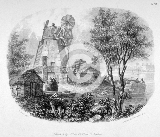 View of a windmill and the River Thames, Battersea, London, 1830.                                    Artist: Anon