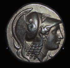 Head of Athena on a gold stater of Alexander the Great, 4th century BC Artist: Unknown