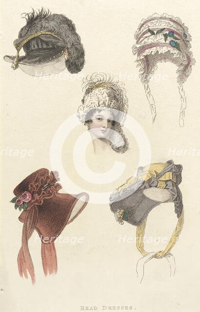 Fashion Plate (Head Dresses), 1823. Creator: Unknown.